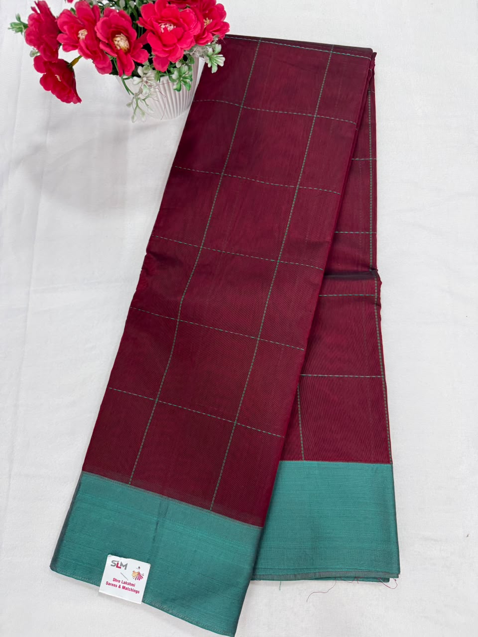 Purple-green multistripe silk cotton saree - full view